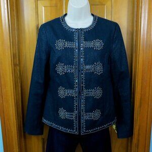 Chico’s Black Beaded Sequined Hook & Eye Closure Jacket Lined Size 0